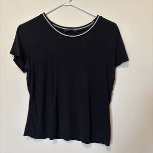 Brandy Melville Black Ringer T-Shirt with White Striped Neck Trim